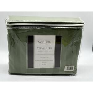 NEW Madison Luxury & Home Microfiber Queen Sheet Set Light Sage Green Stripe